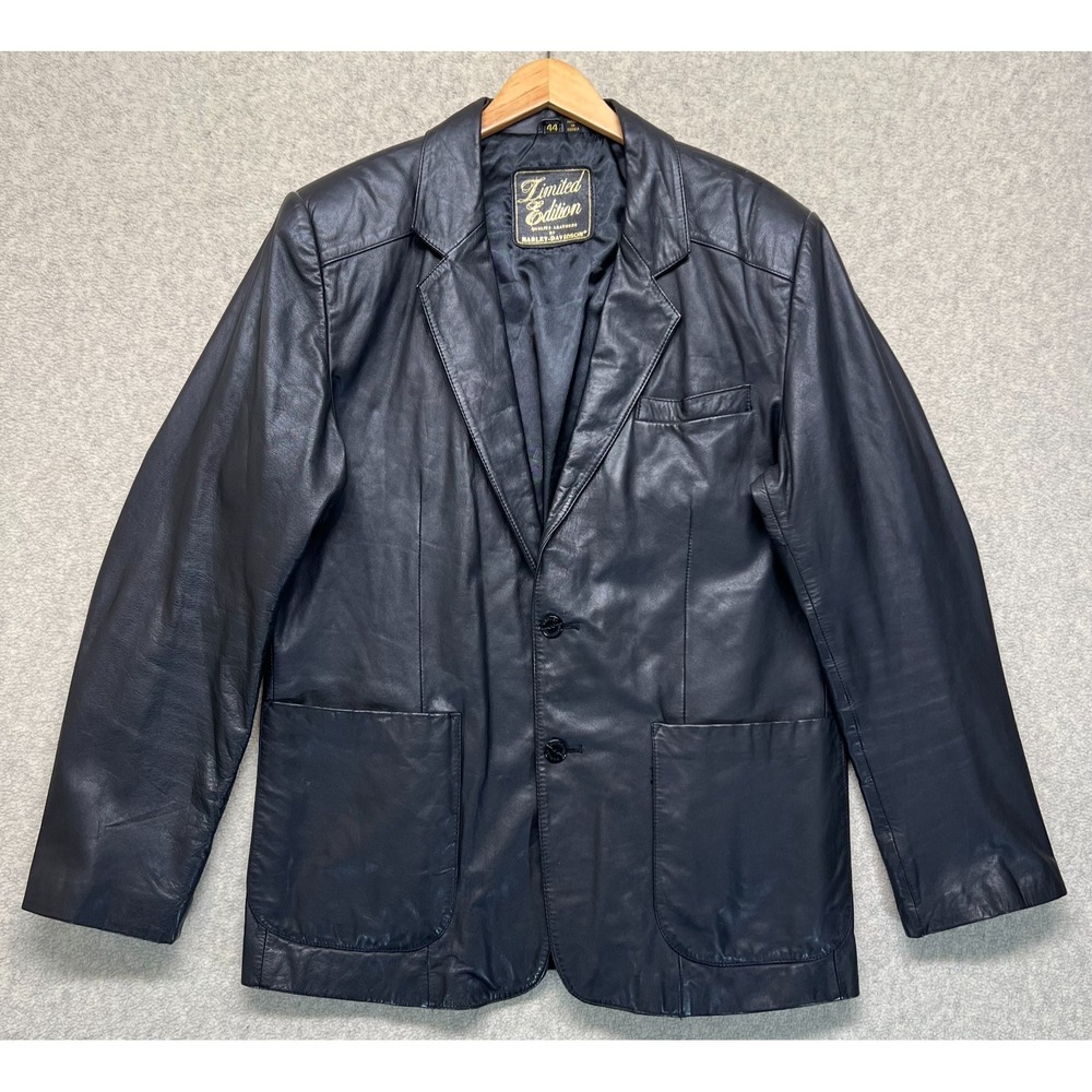 Vintage Harley Davidson Mens Tailored Jacket Black Leather Limited Edition 44